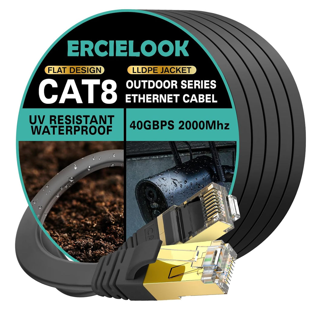 Ercielook Cable Ethernet CAT8 de 15 metros de Alta Velocidad | Cable de Internet Plano Blindado con Clips |ARTICULO VIENE COMO SE OBSERVA EN LA SEGUNDA IMAGEN )VIENE EN BOLSA SELLADA
