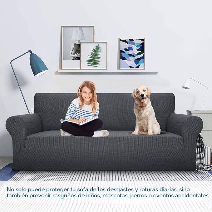 MAXIJIN Funda súper elástica para sofá de 3 cojines, funda universal de 1 pieza para sofá de sala de estar, protector de muebles de elastano, apto para perros y mascotas (L, gris)
