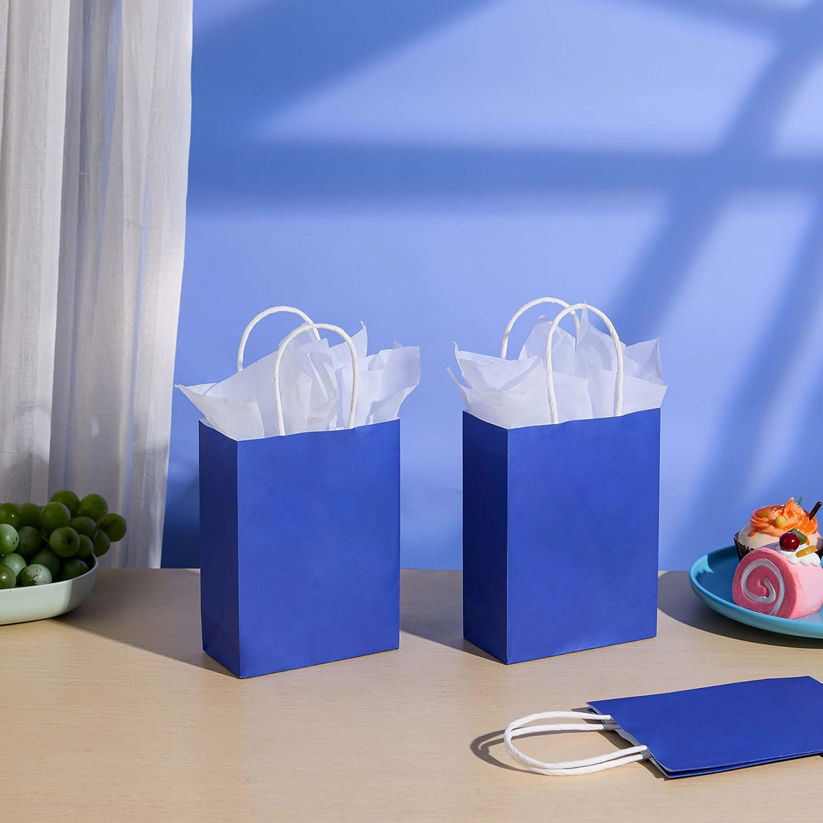 Bolsas de regalo mini azules con asas, paquete de 31 unidades, ideales para recuerdos de fiestas, graduaciones, cumpleaños, color azul marino