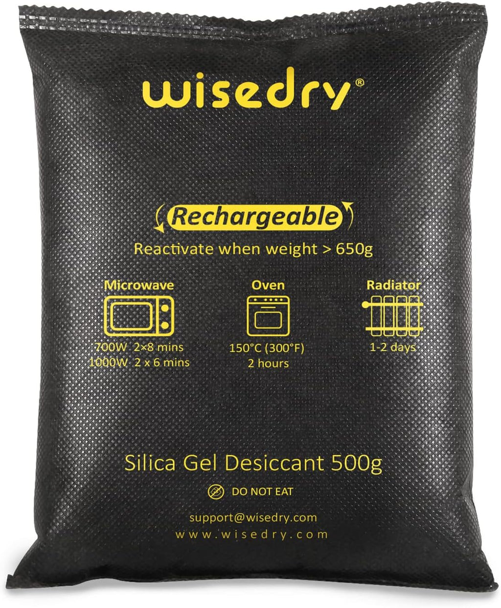 Wisedry - Deshumidificador de gel de sílice recargable para coche (2 x 500 gramos [2,2 lb]), paquete desecante reactivable rápidamente para microondas, grande, reutilizable, para guardar armas, cajas fuertes, sótanos, garajes. 