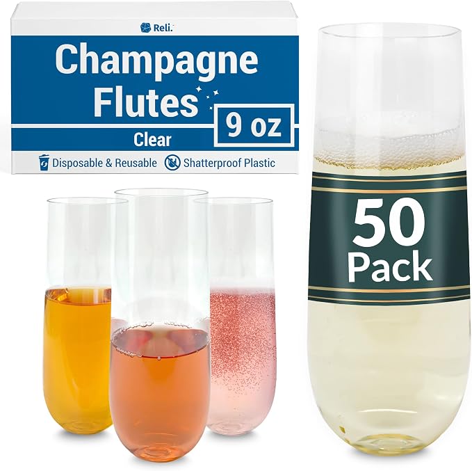 Reli. Copas de champán desechables (paquete de 50) | 9 onzas