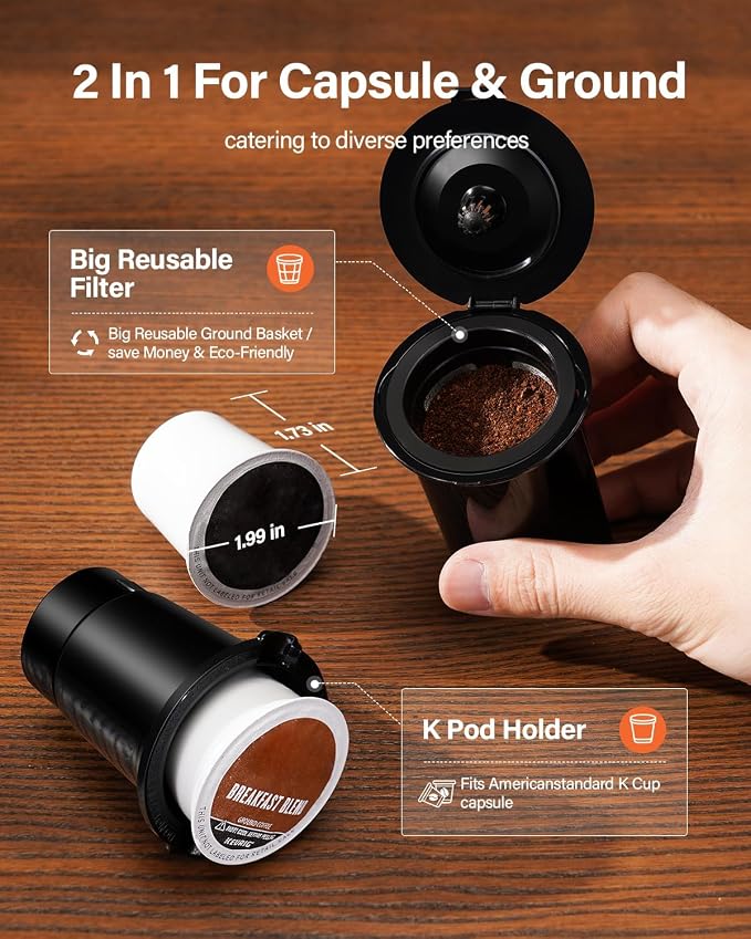 SHARDOR Cafetera Individual 2.0 | Café Caliente y Frío | Compatible K-Cup y Café Molido | Tanque 50 oz | Acero Inoxidable Negro