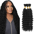 Cabello Humano para Trenzas Boho 16 Pulgadas | Deep Wave a Granel para Trenzas Knotless | Negro Natural, Rizado Virgen | 150g, 3 Bundles por Paquete