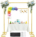 Soporte de Fondo 8.2FT x 8FT Servicio Pesado con Base | Kit de Tubos y Cortinas Dorado Ajustable | Con Varilla Sobre la Mesa y Abrazaderas | Marco Cuadrado para Fiestas