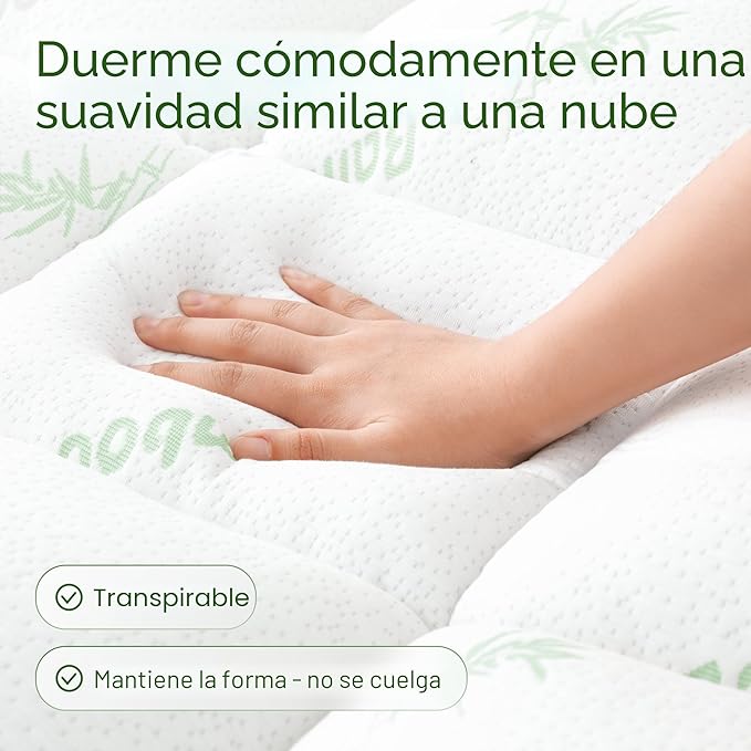 Cubrecolchón ultrasuave tamaño Queen, cubrecolchón de viscosa de bambú para aliviar el dolor de espalda, enfriamiento natural para quienes sufren de calor al dormir, color verde