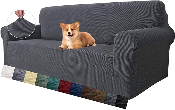 MAXIJIN Funda súper elástica para sofá de 3 cojines, funda universal de 1 pieza para sofá de sala de estar, protector de muebles de elastano, apto para perros y mascotas (L, gris)