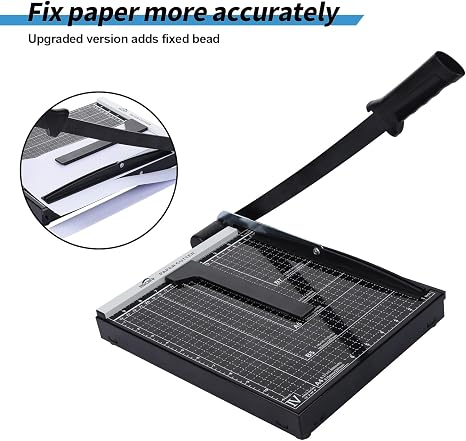 ISDIR Cortador de papel guillotina de 12 pulgadas con barra de presión integrada - Base de metal resistente, capacidad de 12 hojas, guía magnética y protector de seguridad - Recortadora de precisión