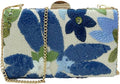 QWINEE Women's Sequin Floral Embroidery Evening Beaded Clutch Bags Elegant Mini Crossbody Purses Wedding Party Bag Blue One Size