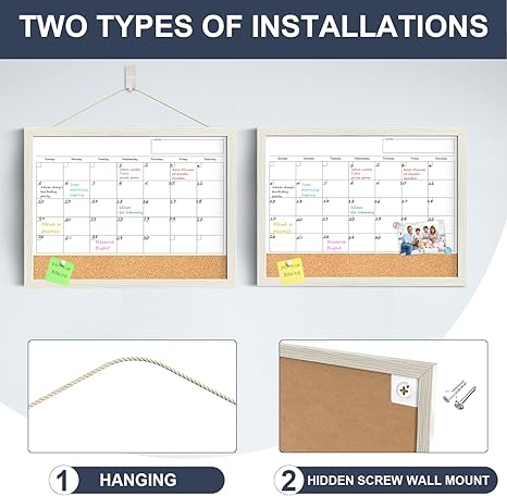 Tankee - Calendario borrable en seco, pizarra blanca para pared, magnética, para pared, oficina, cocina, hogar, notas, planificador escolar,17 x 13 pulgadas, con corcho y marco de madera