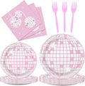 96 piezas de servilletas y platos de fiesta disco rosas y plateados, decoración de cumpleaños disco con temática de los años 70, vajilla desechable de papel para pastel, para servir a 24 invitados, ideal para mujeres, niñas, baby showers