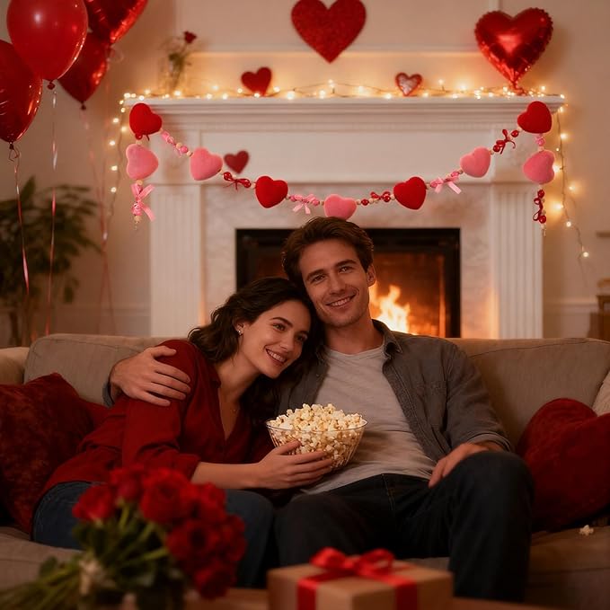 Guirnalda de Corazones Gilprop – Felpa Roja y Rosa con Cuentas de Madera para San Valentín y Bodas