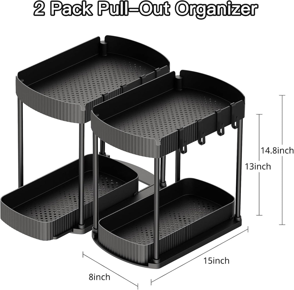 Ukeetap Paquete de 2 organizadores de almacenamiento extraíbles multiusos, organizadores para debajo del fregadero y almacenamiento para baño y cocina, organizadores y almacenamiento debajo