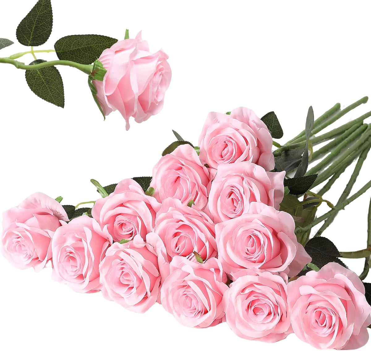 Hawesome 12 flores artificiales de seda, ramo de rosas realistas de tallo largo para decoración del hogar, bodas y fiestas (rosa, 12 flores)