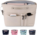Organizador de Cartera HyFanStr para Bolsas de Mano, Inserto Organizador con Cierre para Bolsas Tote, Bolsa Interior con 15 Bolsillos para Mujeres (Beige)