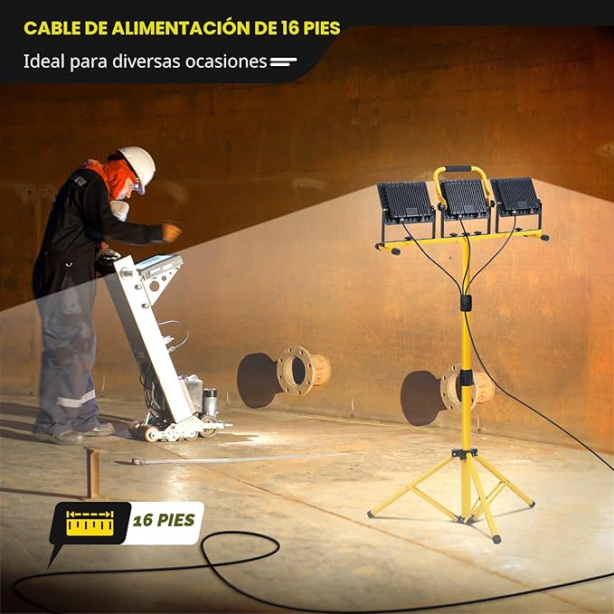 Upgraded LED Work Lights with Stand, 21000 Lumen, 3-Head Adjustable Work Light, Waterproof Foldable Tripod, Extended Cord for Outdoor & Indoor Job Sites, Workshops, Construction, Garage Lighting