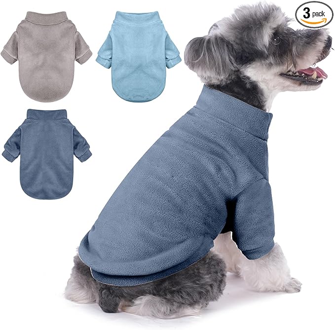 Suéter para perro, paquete de 3 suéteres para perros pequeños, ropa ultra suave y cálida para cachorros, abrigo para perro para el invierno (Gris+Azul+Azul marino, Pequeño)