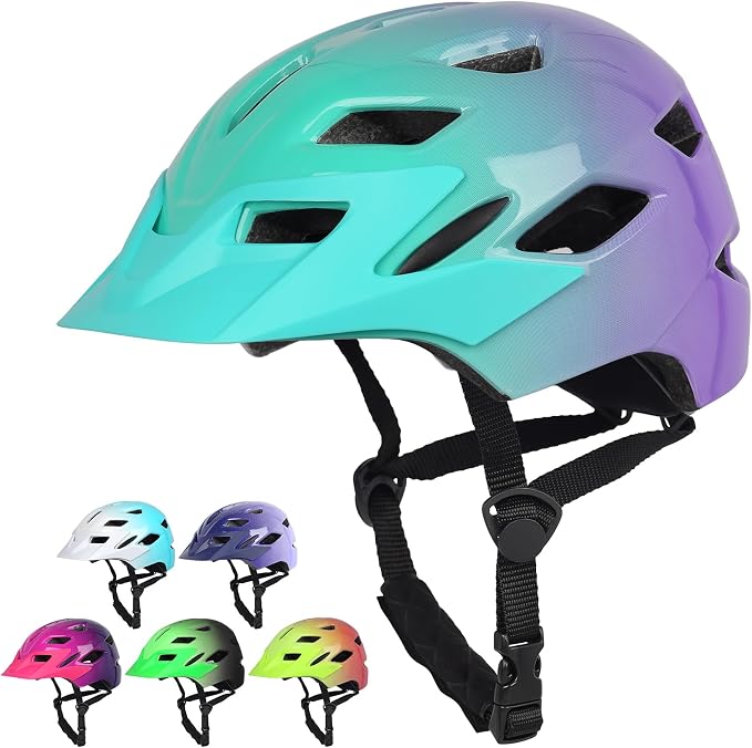 Casco de bicicleta infantil/juvenil ajustable multideporte para bicicleta, patinete, luz LED, visera desmontable para niñas y niños.