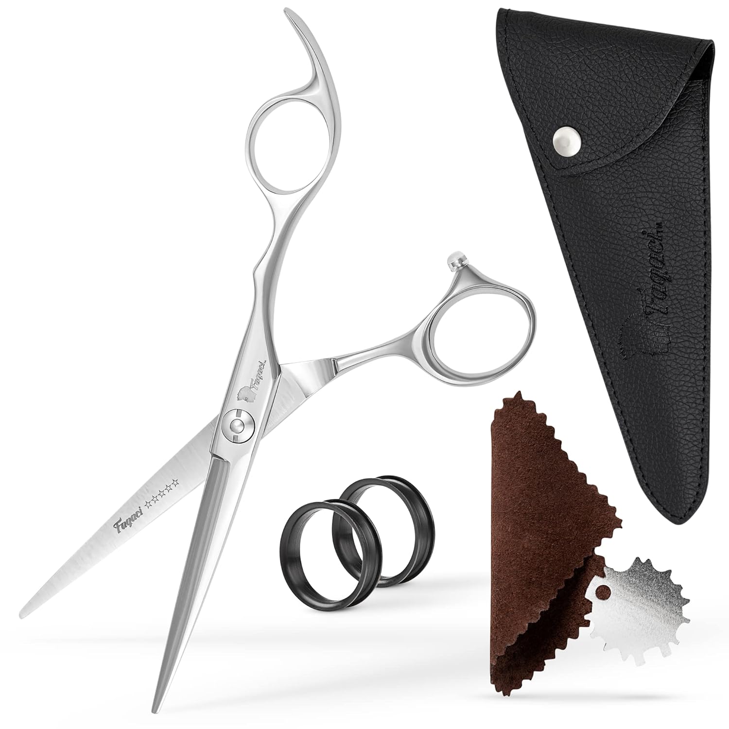 Fagaci Professional Hair Scissors 6" - 440C Steel - Razor-Sharp Blades - Ergonomic Handle with Extra Rings - Blunt, Slide & Textured Cuts - For Men & Women - Barber Kit