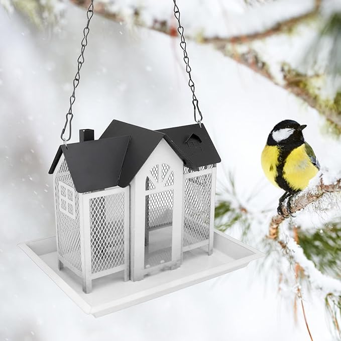 Comedero para pájaros para colgar en el exterior, de malla metálica, comedero grande para pájaros silvestres, comedero cardenal grande para pájaros para chickadee de gran capacidad