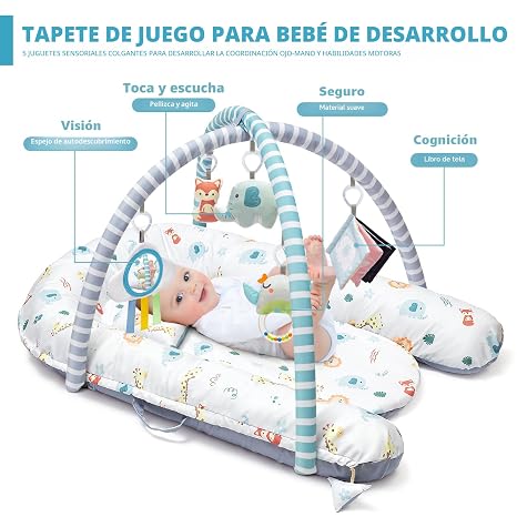 Baby Play Mat 7 en 1 – Gimnasio Sensorial Lavable y Portátil para Bebés 0 a 18 Meses