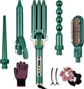 Yinhua Curling Iron Set, 5 in 1 Curling Wand with 4 Interchangeable Ceramic Barrels and 1 Straight Hair Brush, 30S Instant Heat Up, LCD Temp Adjustment, Dual Voltage, Includes Heat Resistant Gloves