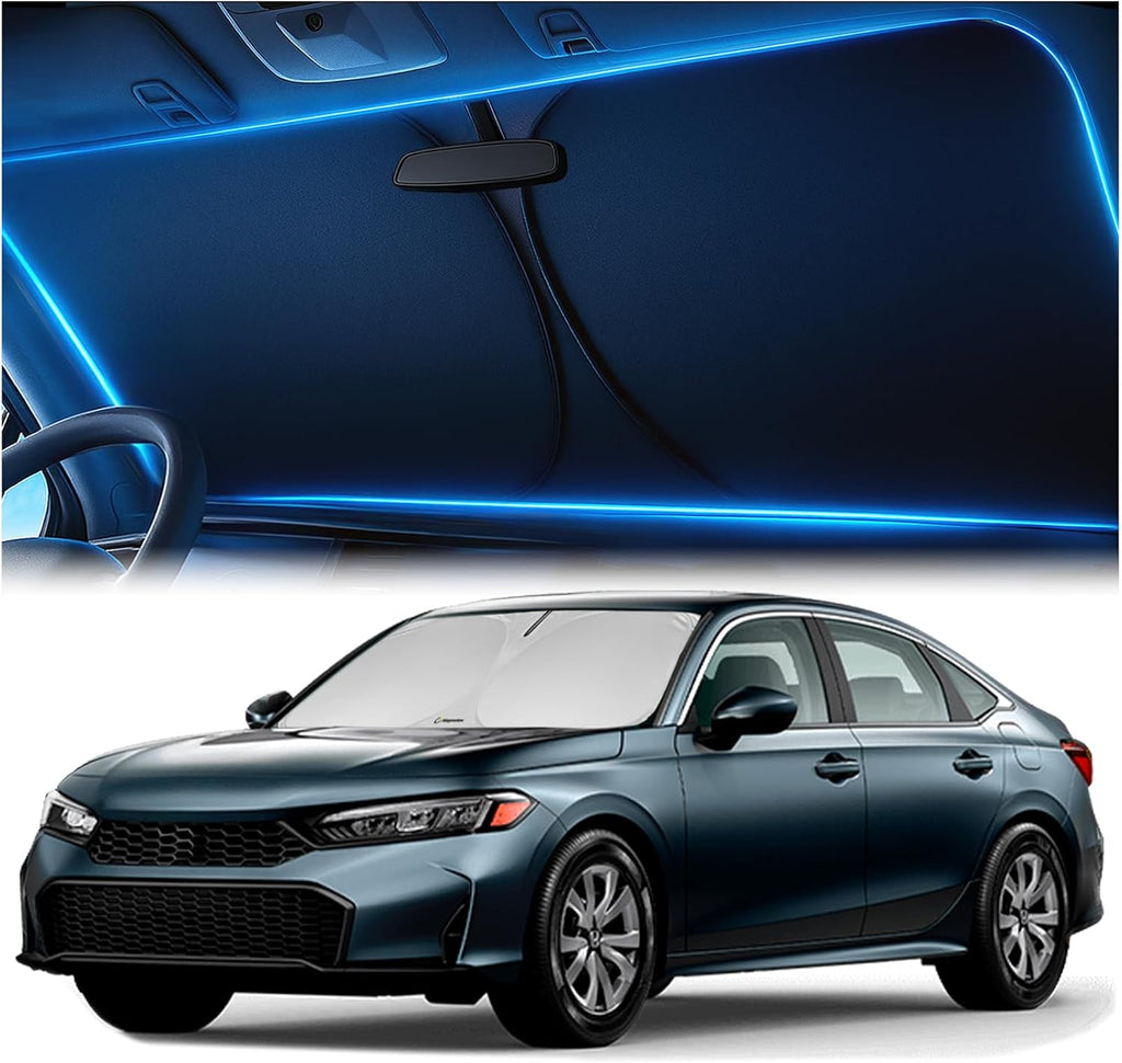 Parasol para Parabrisas Honda Civic 2022-2026 | Tecnología Anti-Paso de Luz | Recorte para Espejo | Bloquea 99% de Rayos UV | Resistente a la Decoloración | Plegable
