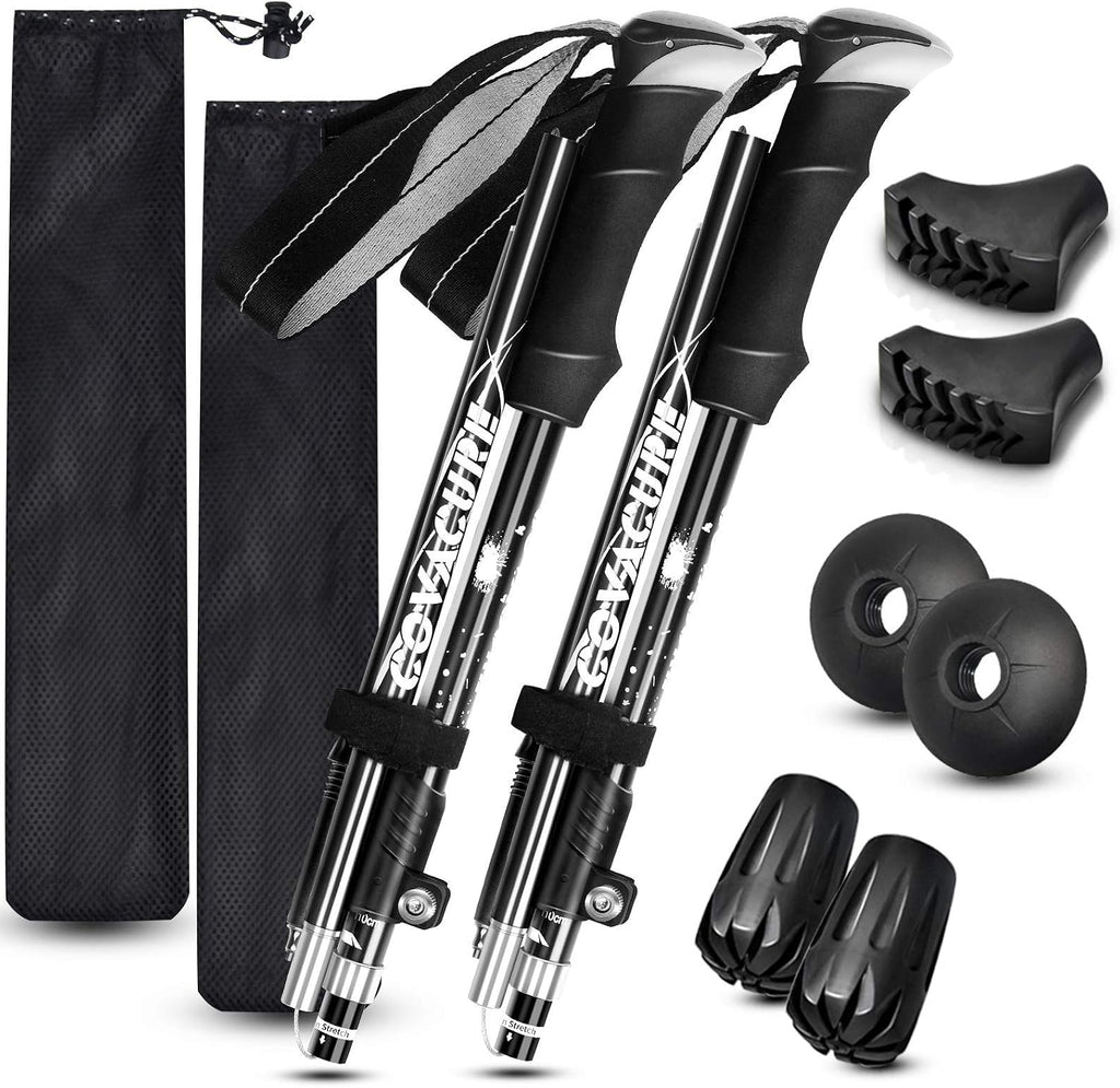 Pack 2 Bastones de Trekking Plegables Covacure – Aluminio 7075, Telescópicos 100-120cm, Bloqueo Rápido | Para Senderismo y Acampada | Negro