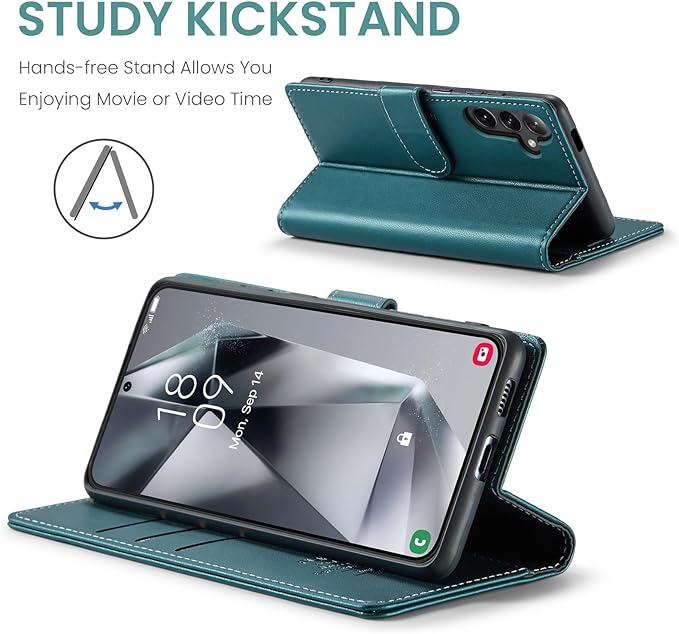 Funda tipo cartera para Samsung Galaxy S25 Plus/S25+, con bloqueo RFID para tarjeta de crédito, cubierta protectora con patas de apoyo, de cuero PU, tipo folio, con tapa, a prueba de golpes