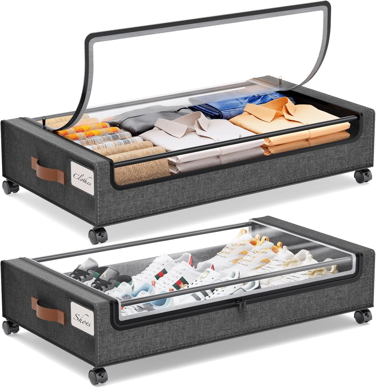 Organizadores Yecaye para Debajo de la Cama con Ruedas | Set de 2 Cajones Metalicos Rodantes | Almacenamiento de Zapatos, Ropa y Cobijas | 30.71 x 16.93 x 6.69 pulgadas