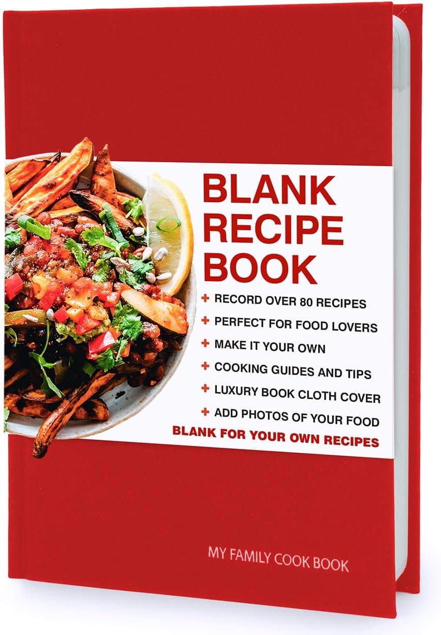 Libro de Recetas Familiar Suck UK Personalizable, Recetario para Escribir sus Propias Recetas, Libro de Cocina DIY de Tapa Dura, Diario de Cocina, Diario de Fotos de Comida Personal, Color Rojo