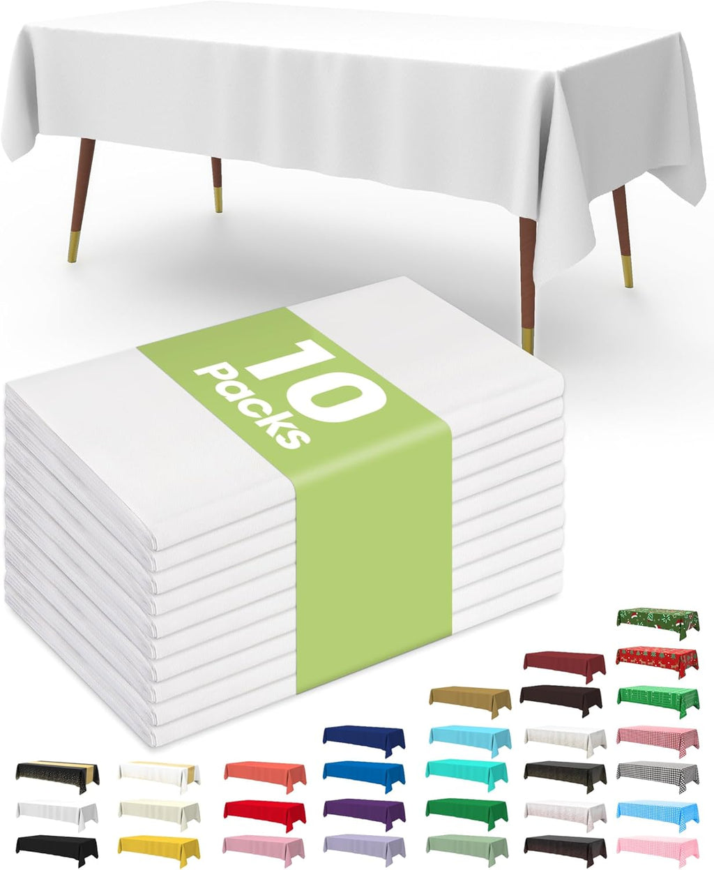 Manteles de plástico Pureegg, paquete de 10 unidades, 54 x 108 pulgadas, desechables, para fiestas, picnics y bodas, rectangulares, blancos.