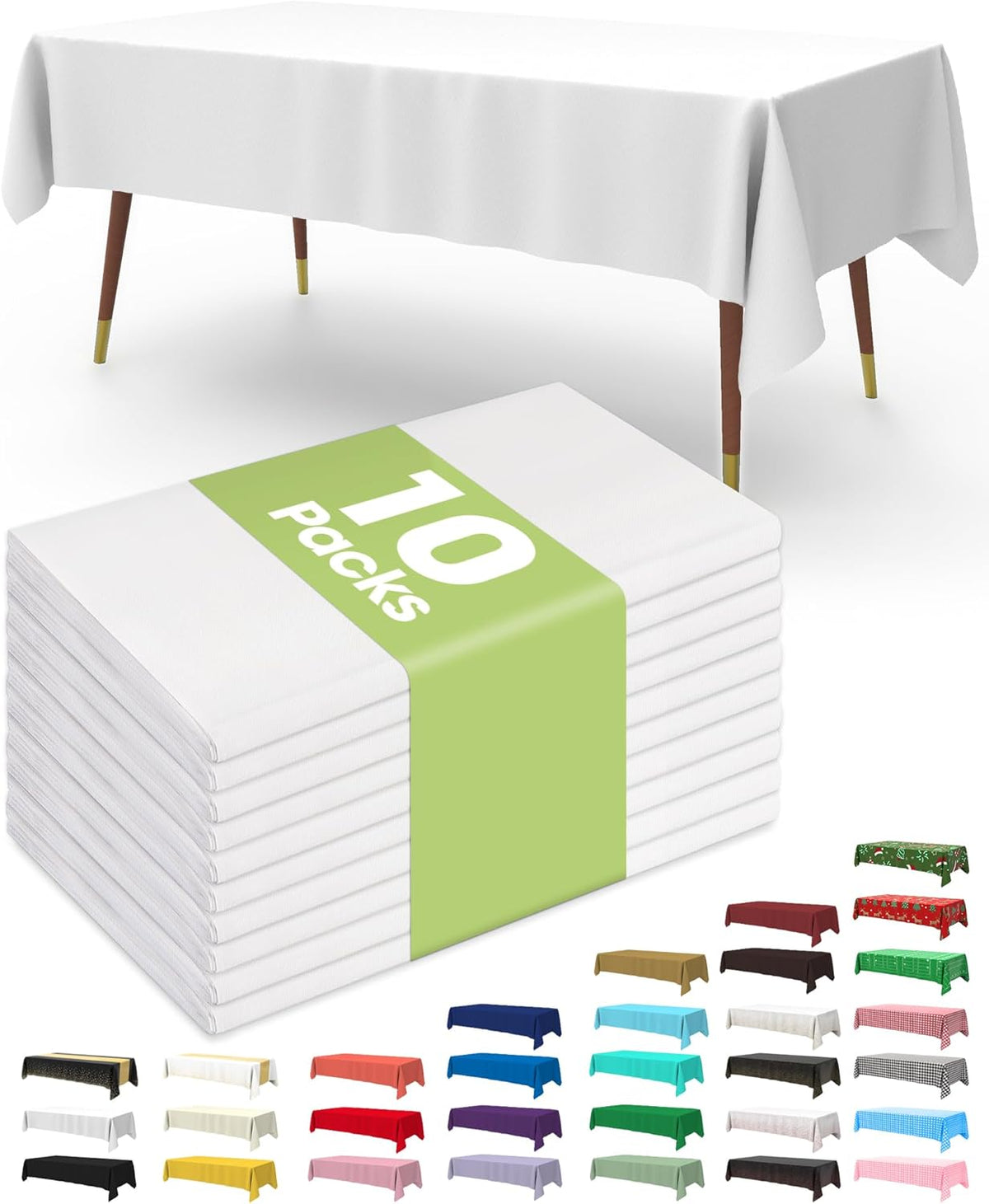 Manteles de plástico Pureegg, paquete de 10 unidades, 54 x 108 pulgadas, desechables, para fiestas, picnics y bodas, rectangulares, blancos.