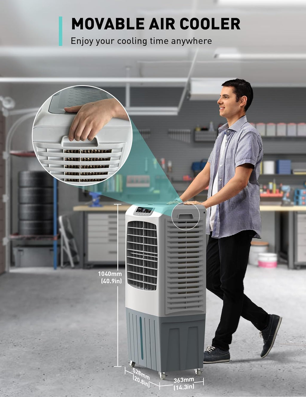3500 CFM Evaporative Air Cooler - 40" Portable Swamp Cooler with 10.6 Gal Water Tank
