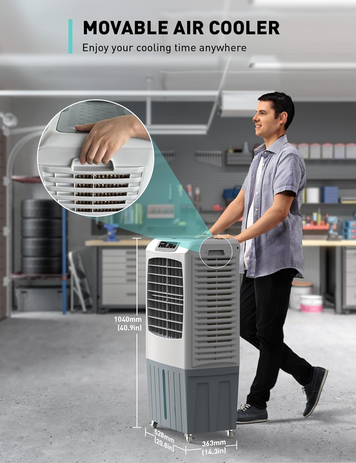 3500 CFM Evaporative Air Cooler - 40" Portable Swamp Cooler with 10.6 Gal Water Tank