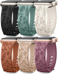 Paquete de 6 correas grabadas con motivos florales compatibles con Apple Watch de 44 mm para mujer, 40 mm, 41 mm, 45 mm y 49 mm. Correas ajustables de silicona suave y cómoda para iWatch de 38 mm para mujer.