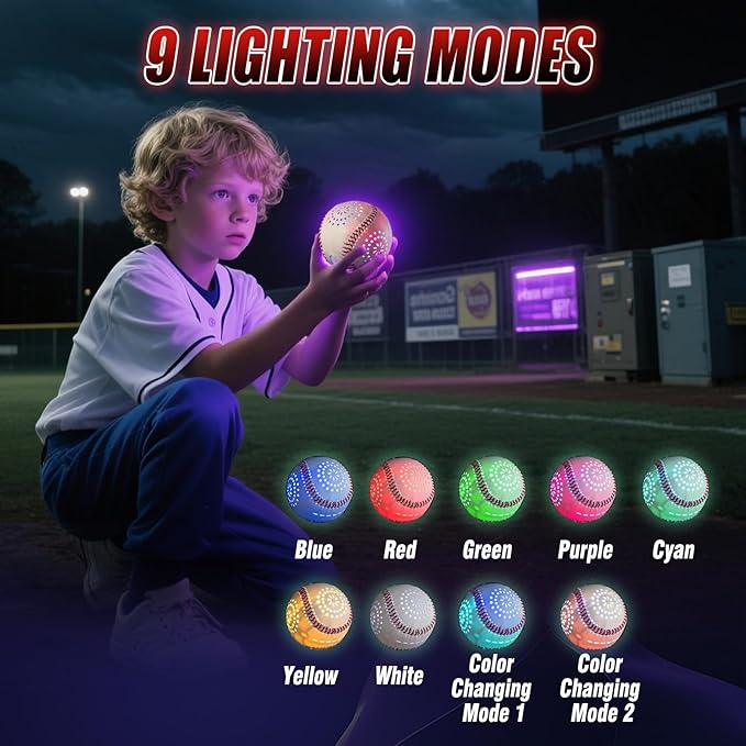 Pelota de Béisbol LED HYES Recargable – Brilla en la Oscuridad con 9 Modos de Luz