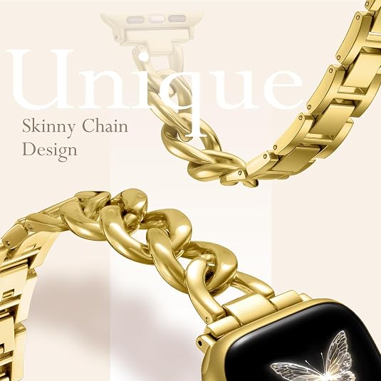 DaQin Gold Band Compatible with Apple Watch Bands for Women 40mm 38mm 41mm 42mm 44mm 45mm 46mm, Metal Chain Link Steel Replacement Accessories Bracelet for iWatch Bands Series 11 10 9 8 7 6 5 4 3 2 1