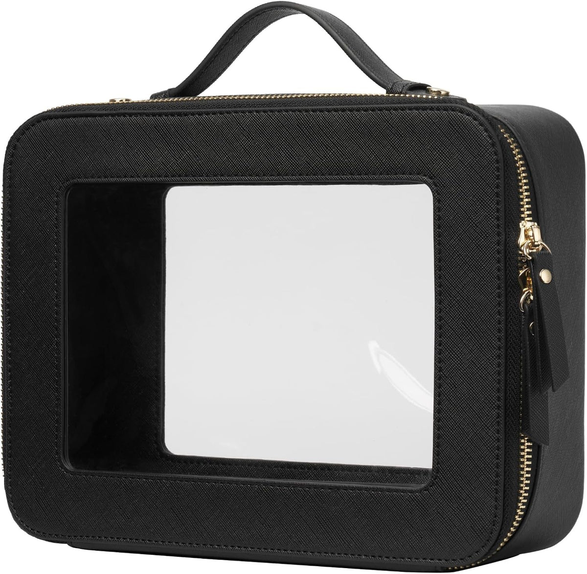 Estuche de maquillaje transparente Popvibe, neceser negro de viaje, bolsa de cosméticos grande transparente con cremallera, organizador de maquillaje grande para mujer, bolsa transparente aprobada por la TSA para artículos esenciales en el coche.