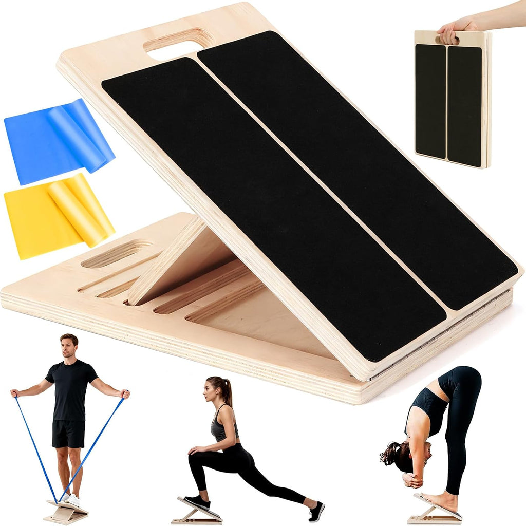 Tabla inclinada para estiramiento de pantorrillas, tablas inclinadas de madera para ejercicio, cuña para sentadillas con capacidad de peso de 136 kg (300 lbs), estirador de pantorrillas de primera calidad