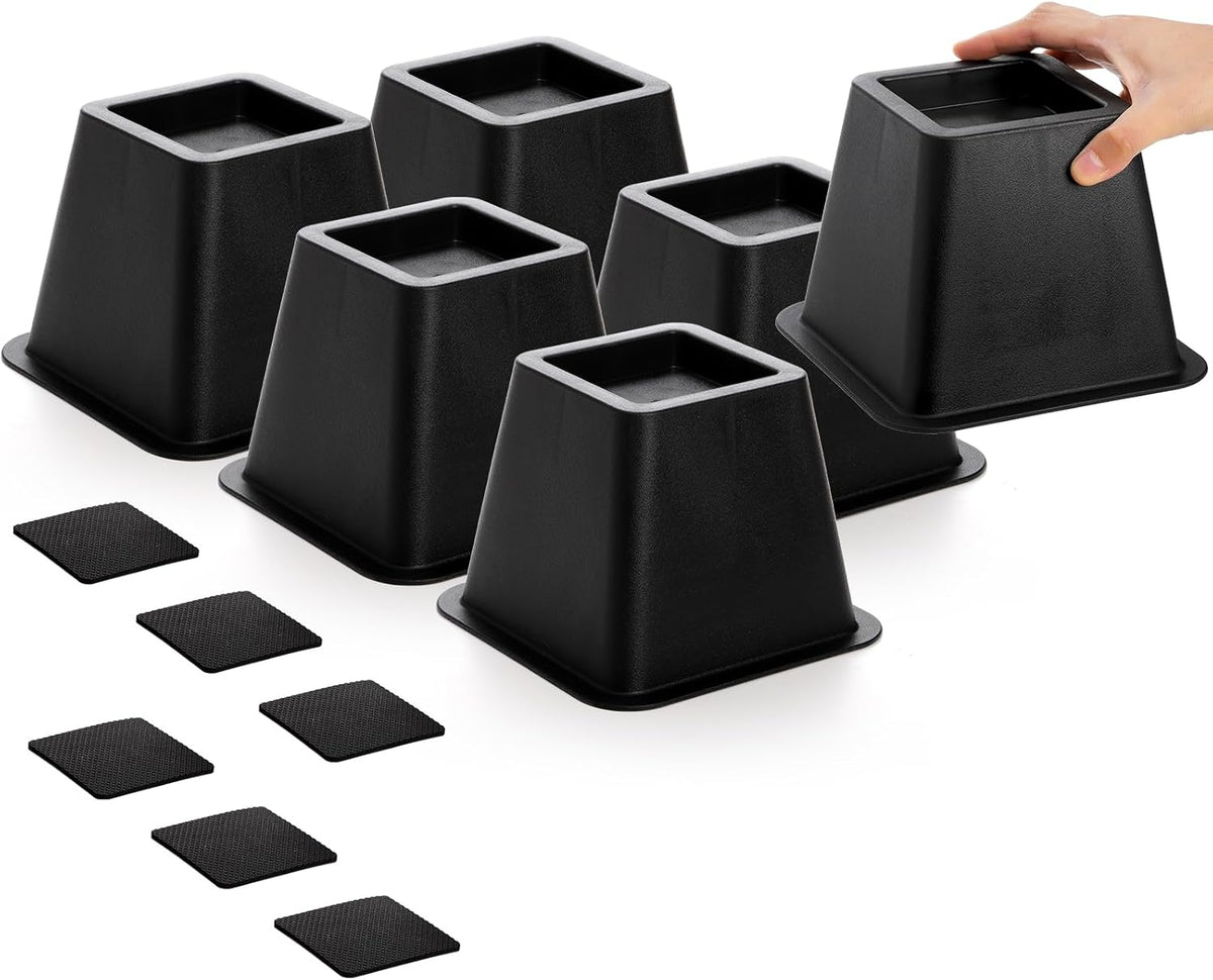 Elevadores de Cama Mezchi 4" Pack 6 Pzs | Uso Rudo, Soportan 2200 lbs | Antideslizantes y Apilables