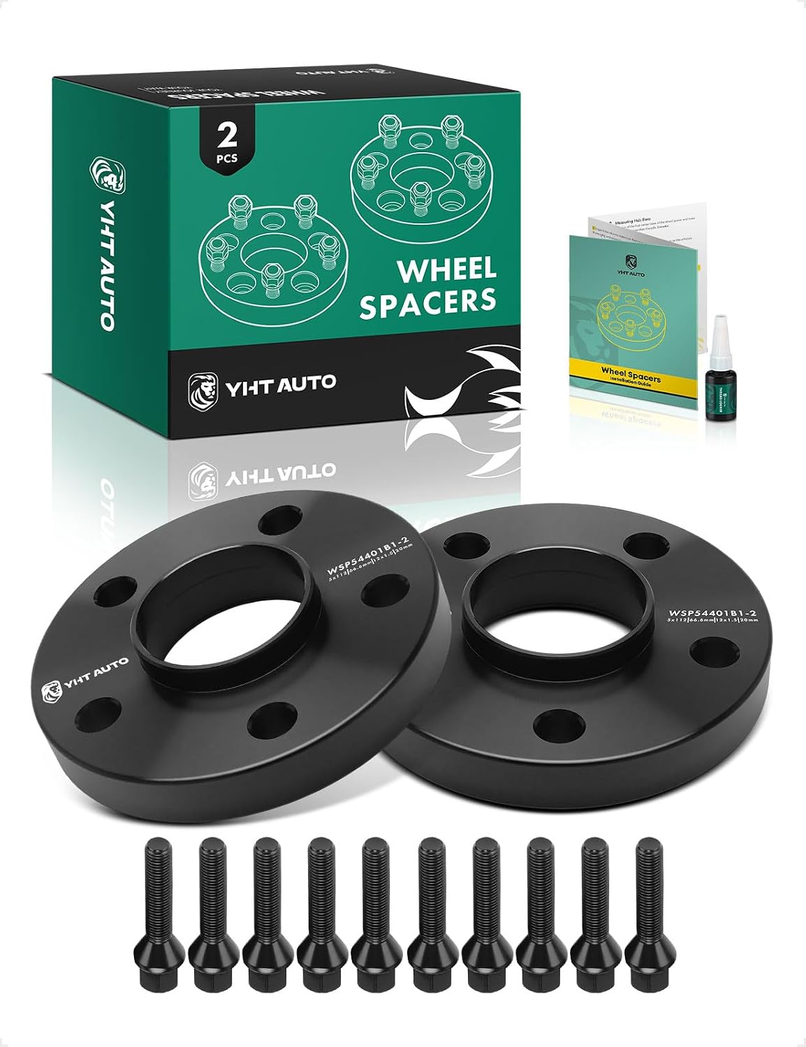 Espaciadores de rueda centrados en el buje YHTAUTO 5x112mm 20mm compatibles con Mercedes-Benz C220, C230, C240, C280, C32 AMG, C320, C43 AMG, C55 AMG, SLK230, espaciadores de neumáticos con pernos M12x1.5, orificio del buje de 66.6mm 5 pernos 2 piezas