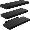 AMADA HOMEFURNISHING - Estantes flotantes negros, estantes de pared con soportes invisibles para dormitorio, baño, sala de estar, cocina, juego de 3 - AMFS07