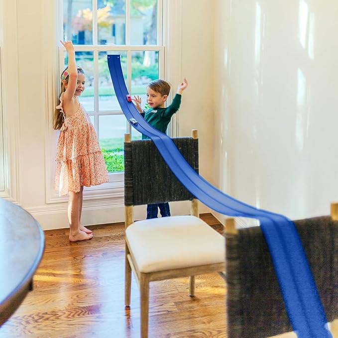 FlexTrack 5000 Pista de Carreras Flexible para Niños Juguete con Ventosas Compatible con Hot Wheels y Autos Fundidos a Presión 1/64 y Más 15 Pies de Largo se Enrolla Pista de Carreras Portátil (Azul