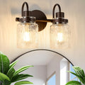Lámpara de tocador de baño AMRUIPO de 2 luces, aplique de baño de bronce aceitado con pantalla de vidrio martillado para tocador, sobre espejo, pasillo.