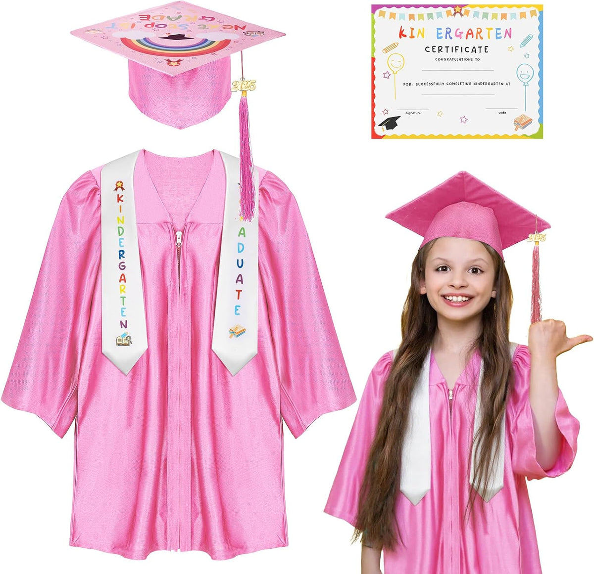 Toga y birrete de graduación de jardín de infantes con borla 2026, certificado para niños pequeños (27"-33")