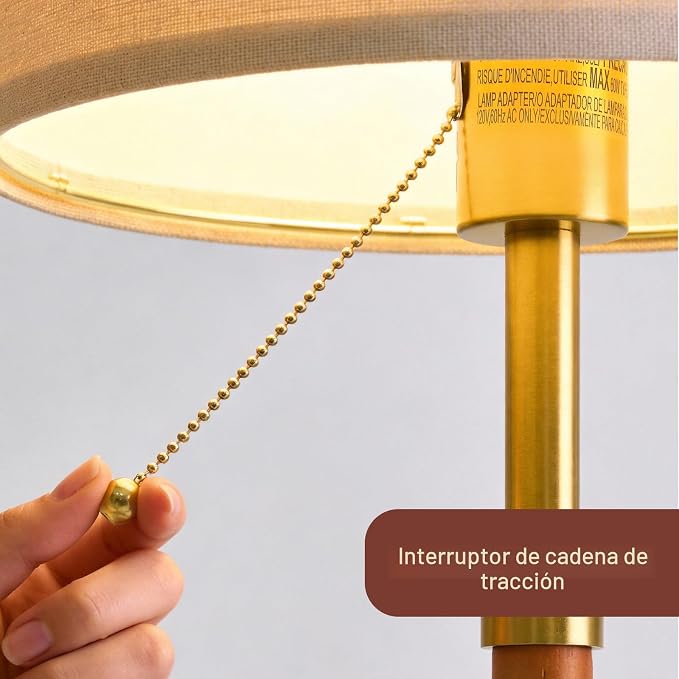 Lámparas de mesa de madera de 22 pulgadas, lámpara moderna de mediados de siglo para dormitorio, sala de estar, lámparas de noche para mesitas de noche, lámpara de mesita de noche con cadena de tracción