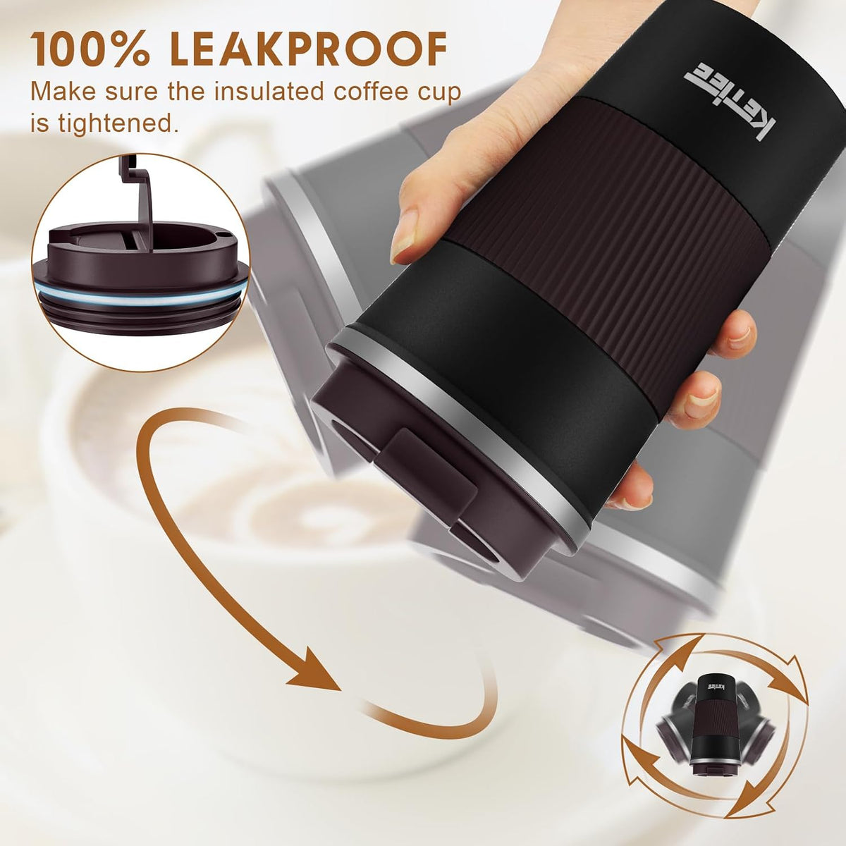 KETIEE Taza de viaje, taza de café aislada de 12 onzas con tapa a prueba de fugas, taza de café de viaje de doble pared de acero inoxidable al vacío a prueba de derrames, vaso reutilizable para hombres y mujeres para té de agua caliente y fría