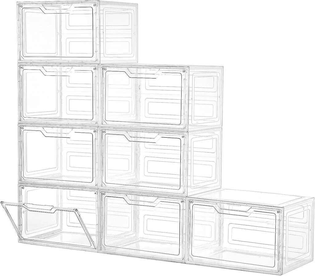 Freebat Closet Organizers and Storage, Acrylic Clear Plastic Storage Bins with Magnetic Door, 8 Pack Storage Containers for Clothes Home Organization Purse Bag Cabinet Display Closet Organizer System