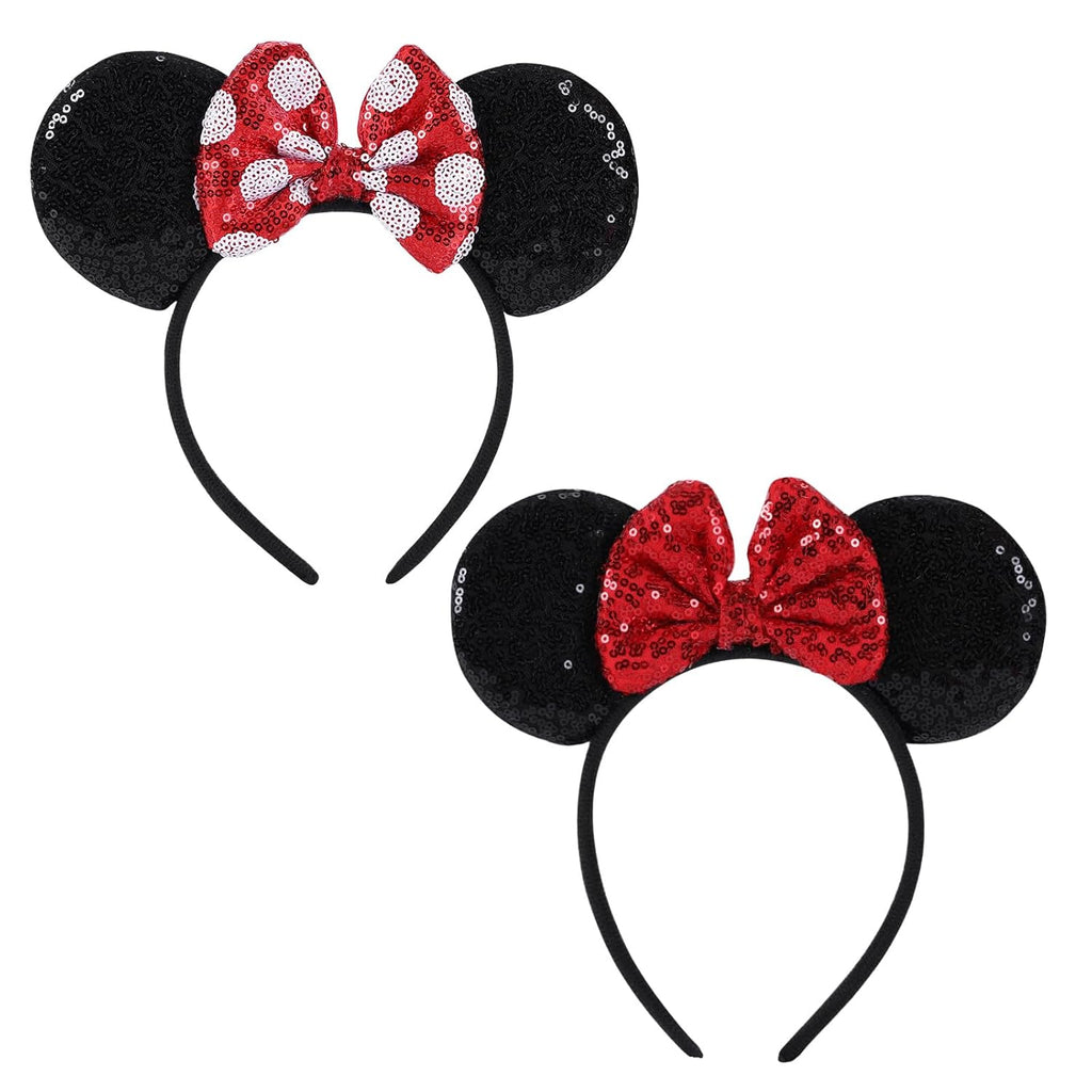 Diademas Orejas de Raton con Lentejuelas Twineek Pack x2 — Moos Brillantes para Mujer y Nina, Color Rojo