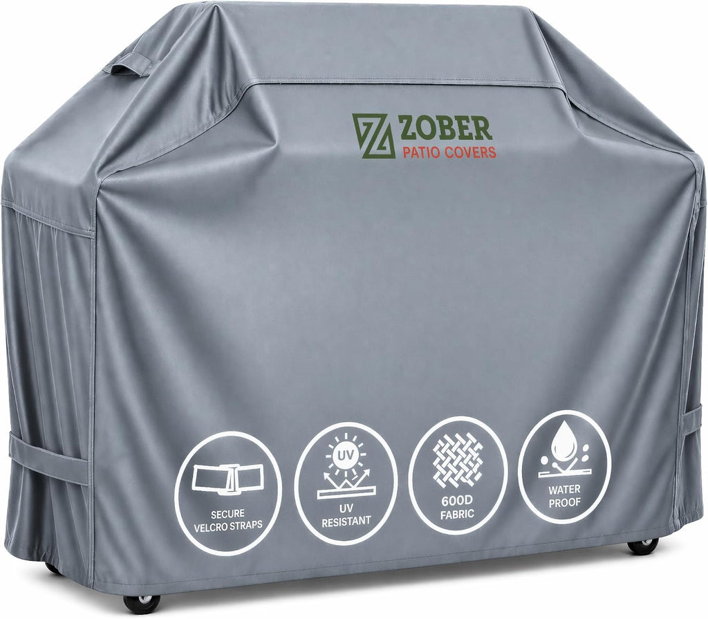 Funda para parrilla de barbacoa ZOBER de alta resistencia - 58 pulgadas, impermeable, doble capa, compatible con parrillas de gas Weber, Charbroil y ahumadores - Fundas para parrillas de gas con ventilación, asas dobles - Tela Oxford 600D, color negro